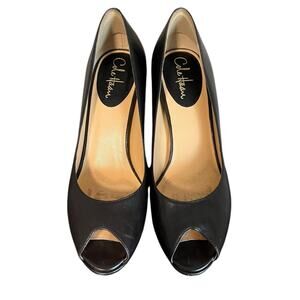COLE‎ HAAN NIKE AIR Black Leather Peep Toe Pump Heels Women’s Size 10 AA